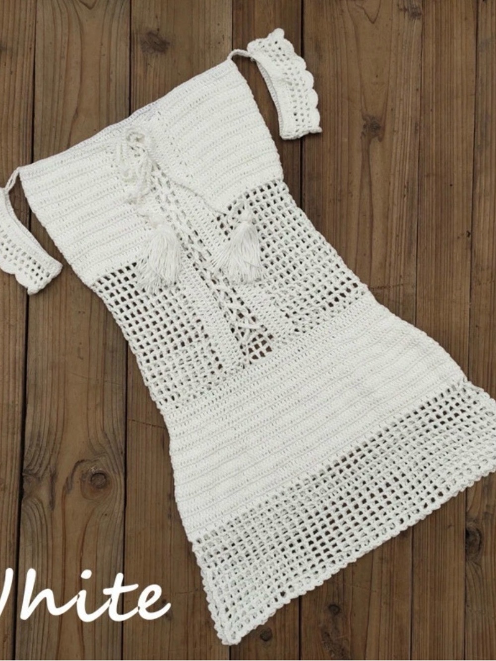 Source Unknown White Crochet Swim Coverup Dress